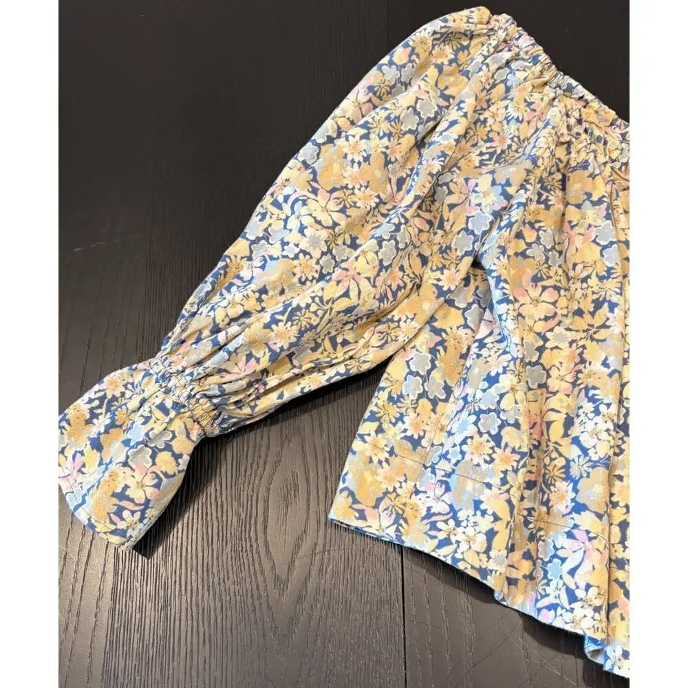 Free People James Smock $128 Boxy Crop Top Puff Blouse M